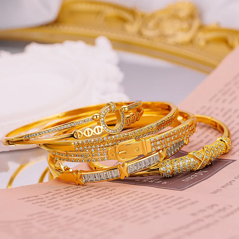 

18-каратный золотой цвет с пряжкой, взрывной браслет с бриллиантами для женщин, браслет из натурального однотонного золота, роскошные ювелирные изделия, подарки