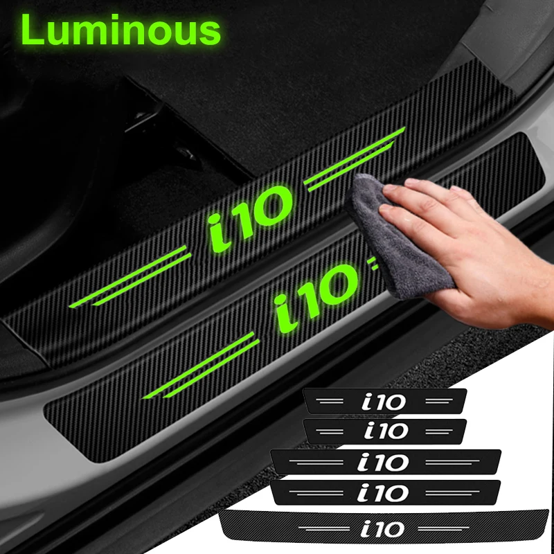 Luminous Car Door Sill Decals for For HYUNDAI I10 Rear Trunk Bumper Protective Stickers Auto Entry Pedal Anti Scuff Scratch Film