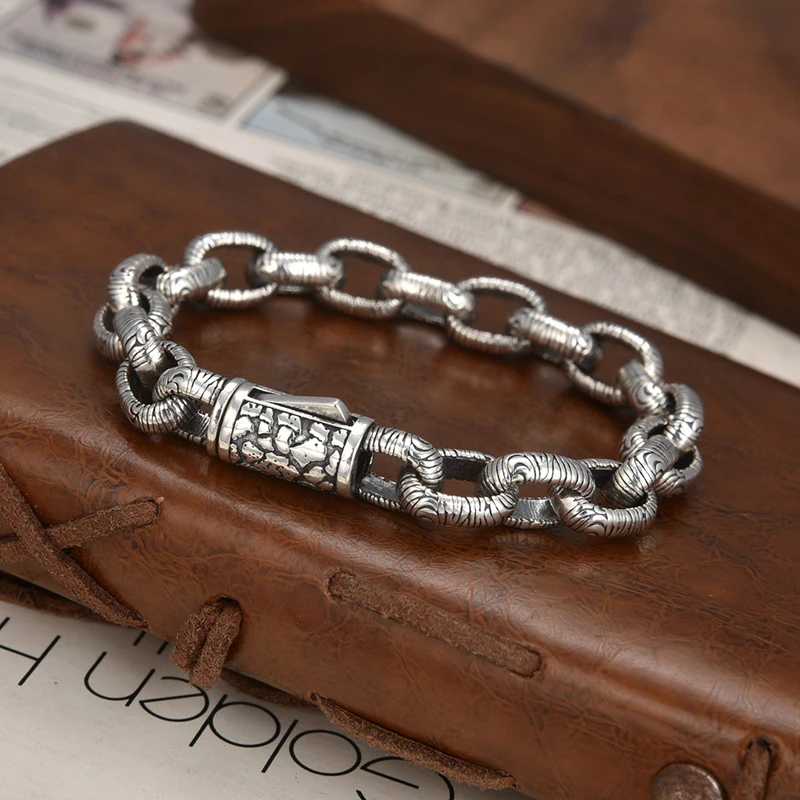 

Retro Ripple Irregular Pattern Silver Bracelet 18/20/22CM Inter-Related Chain Men Friendship Party Niche Fashion Jewelry Gift