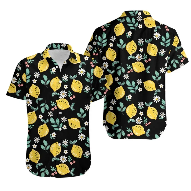 Fruit Vegetable Men's Hawaiian Shirt 3D Banana Lemon Printed Short Sleeves Summer Cool Loose Beach Shirts Fashion Lady Kids Tops