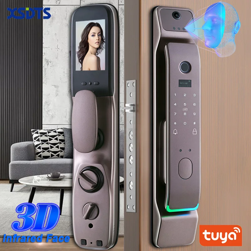 

3D Infrared Face Recognition Tuya App Unlock With Camera Fingerprint Magnetic Card Password Home Electronic Smart Door Lock