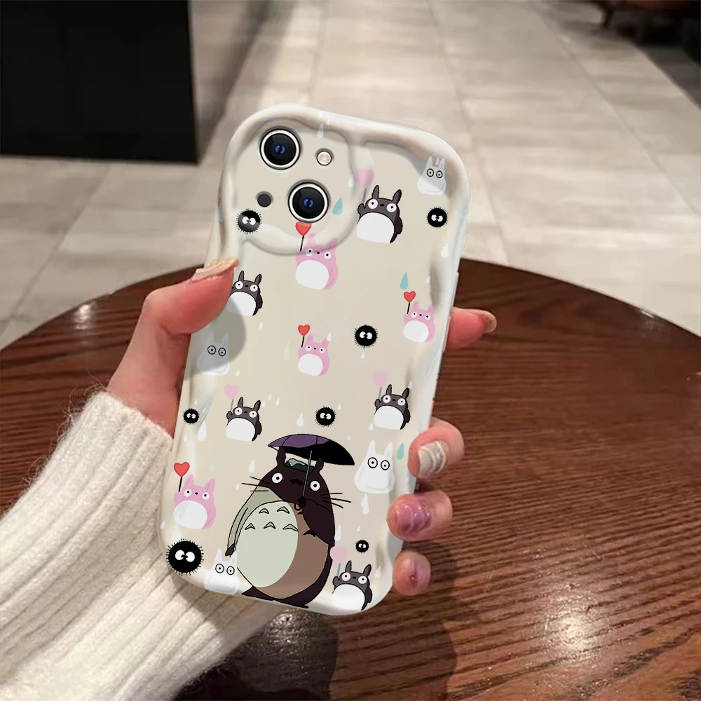 cute cartoon 3D Wave Case For iPhone 16 15 14 13 12 11 Pro Max Mini X XR XSMAX 8 7 6S Plus T-totoros Soft Silicone Cover