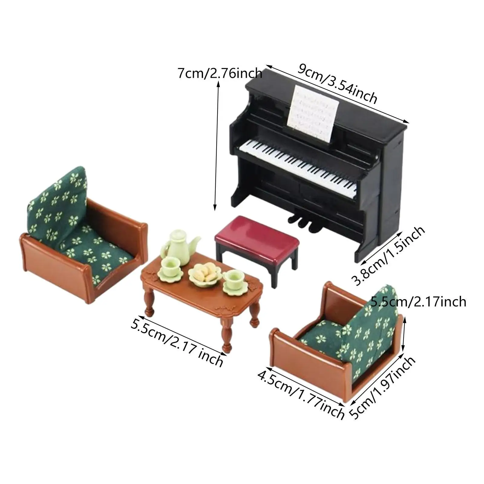 Scala 1:12 Casa delle bambole Pianoforte Divano Tavolino Scena di vita Accessori modello fai da te Pianoforte in miniatura Mobili in miniatura per balcone