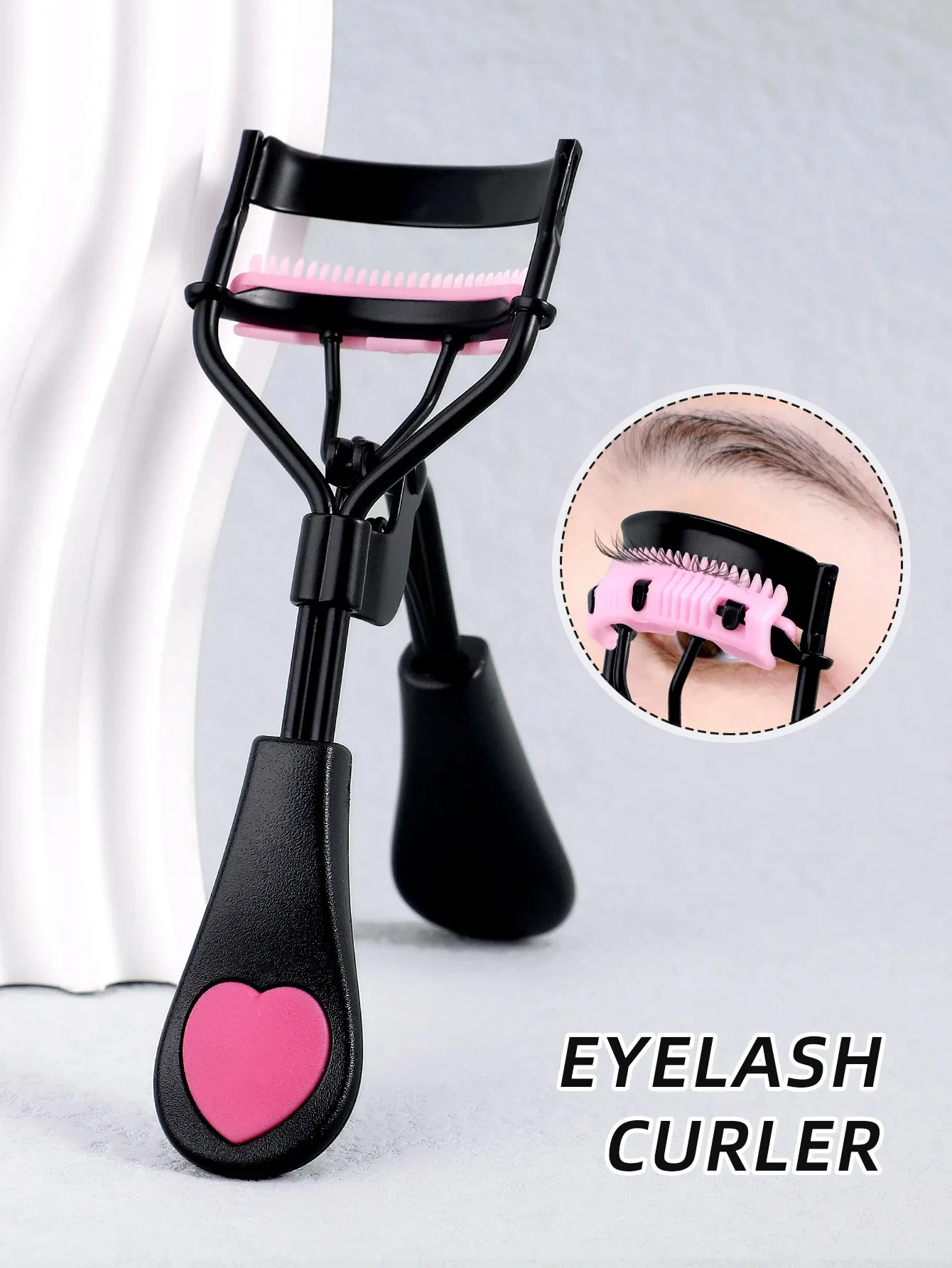 

1 stainless steel eyelash curler with comb, lasting shaping big eyes, no harm to eyelashes, suitable for all eye types and eye e