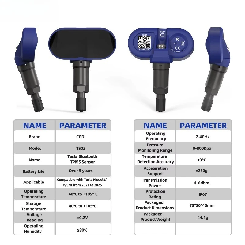 Bluetooth Tpms Sensor for Te/sla Model-S, X, 3 From 2021 to 2025 Tire Pressure Monitor Sensor