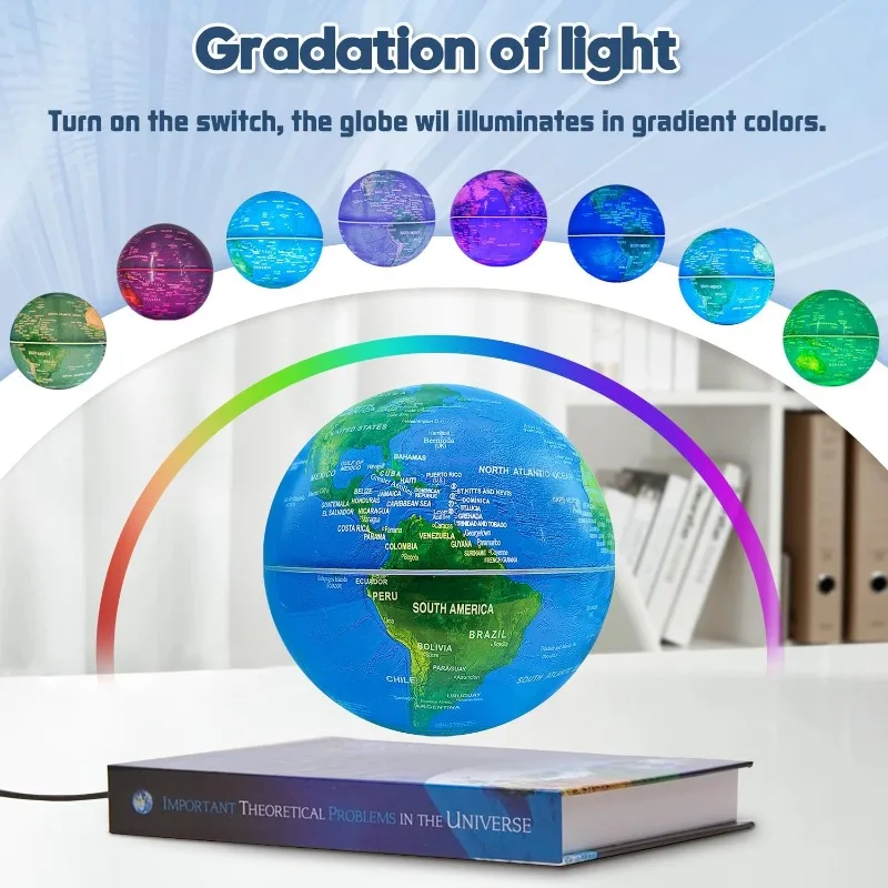 Magnetic Floating Globe with LED Lights Rotating Globe World Map with Book Base for Home Office Desk for Men Boys and Girls gift