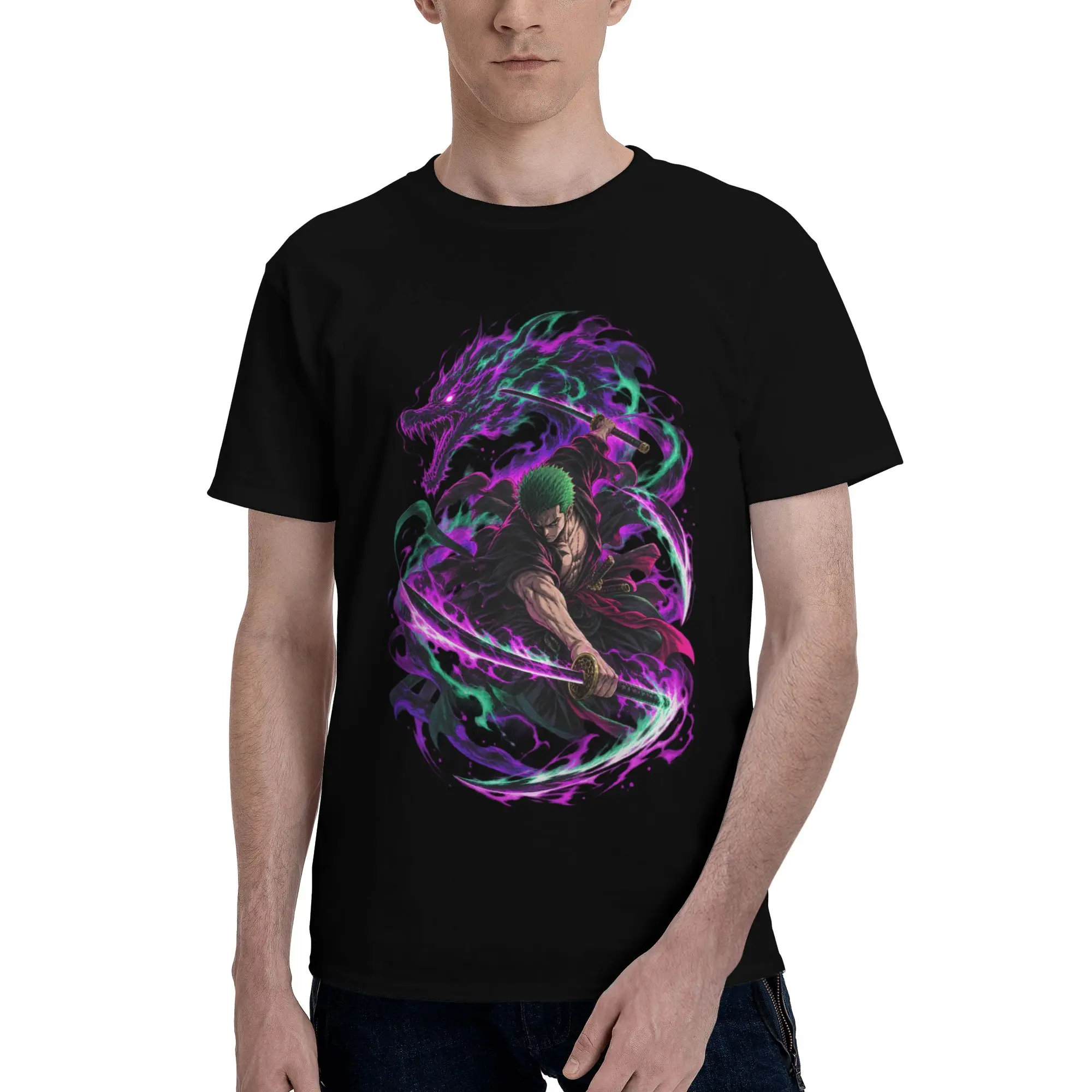 Roronoa Zoro Men's T-Shirt Clothes One Pieces Leisure Tee Shirt Short Sleeve fugees 100% Cotton