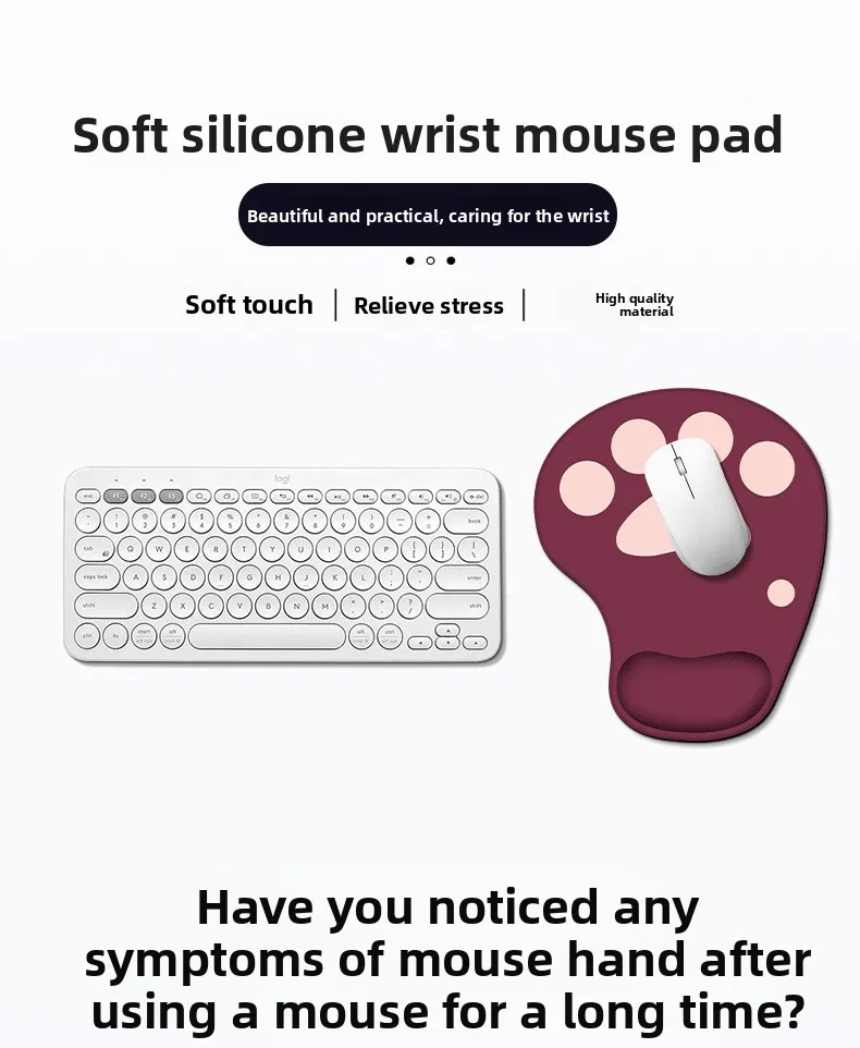 Katzenpfoten-Handgelenkauflage Mauspad Niedliche Silikon Ergonomische Schreibtischunterlage für Büro Gaming Mädchen 20+ Musteroptionen – Detail 1