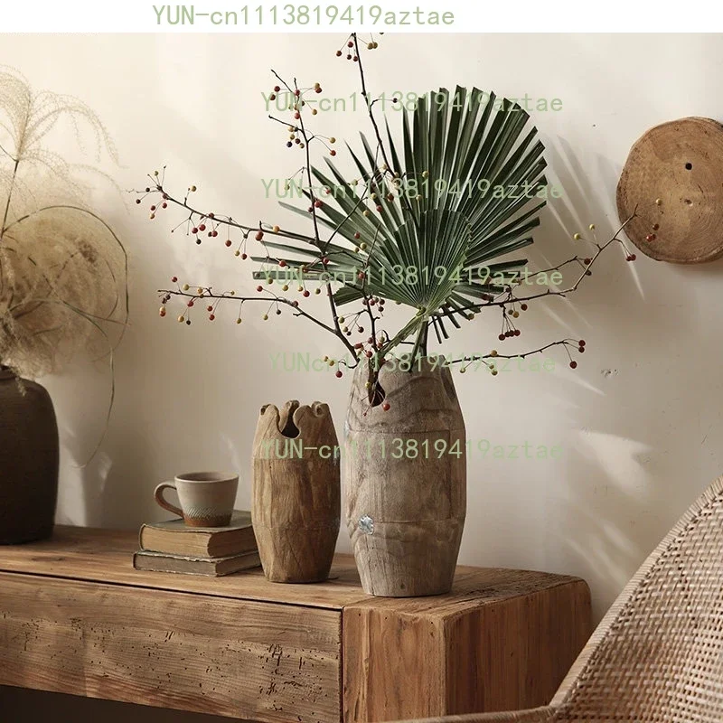 Wooden Paulownia Wood Vase Living Room Table Flower Arrangement Modern Home Decoration