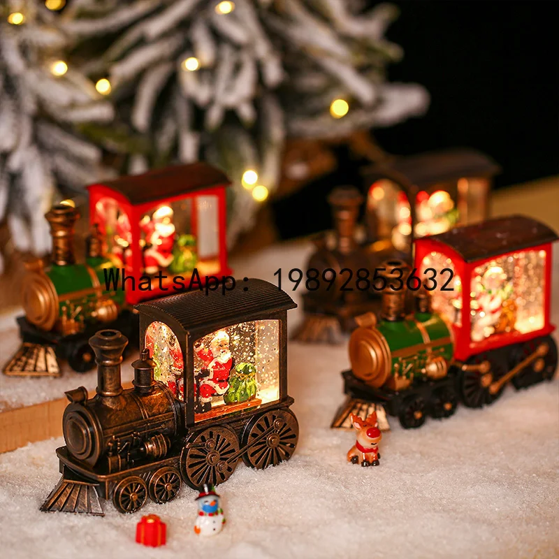 

XL Christmas Train Glowing Interior Scene Water-Filled Small Lantern Desktop Ornament Christmas Tree