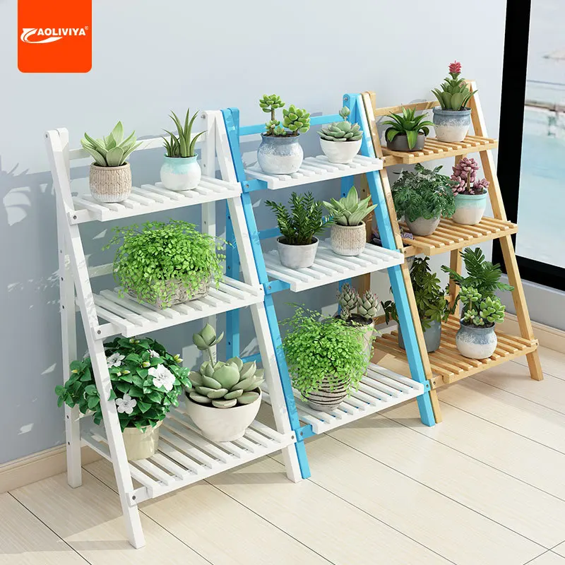 Aoliviya Flower Rack Balcony Decoration Living Room Floor-Standing Solid Wood Succulent Green Radish Storage Rack Indoor Flower