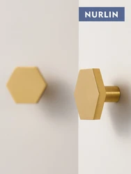 Nurlin Solid Brass Hexagon Cabinet Knobs Wall Clothes Single Hook Furniture Wardrobe Door Drawer Handle Customizable