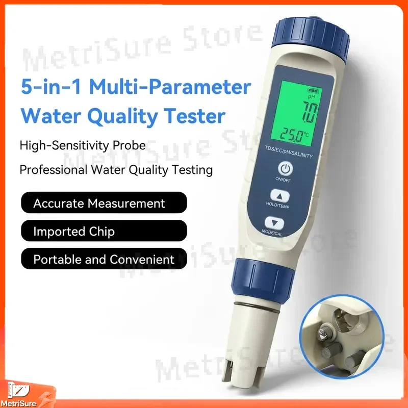 5-in-1 Digital Water Quality Tester pH Meter TDS Meter EC Meter Salinity Tester Temperature  for Aquarium Hydroponics