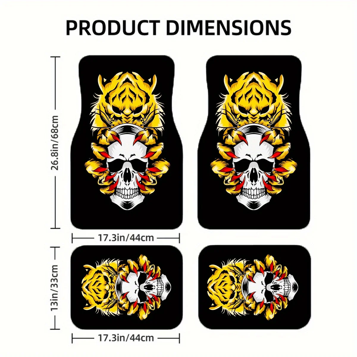 1pc/2pcs/4pcs Tiger Skull Car Mats, Polyester, Universal Fit, All-Season Comfort, Durable Floor Protection, Decorative Car Inter