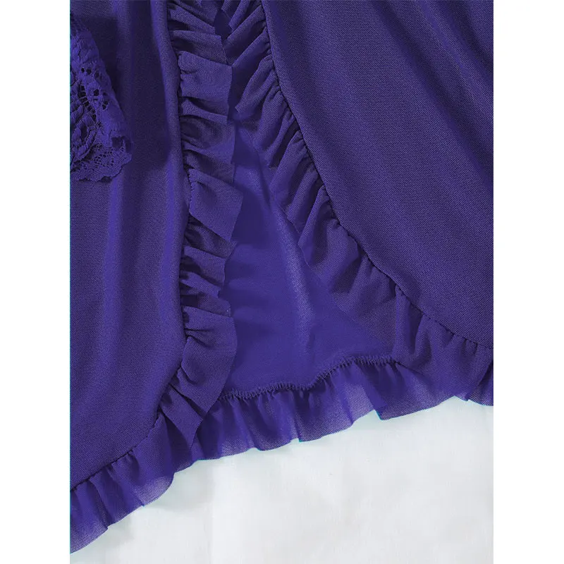 فستان نوم صيفي مثير مثير بدون أكمام بدون ظهر للنساء فستان نوم شفاف من الدانتيل بلون سادة بيجامات ناعمة قصيرة على شكل حرف v طقم ثونغ