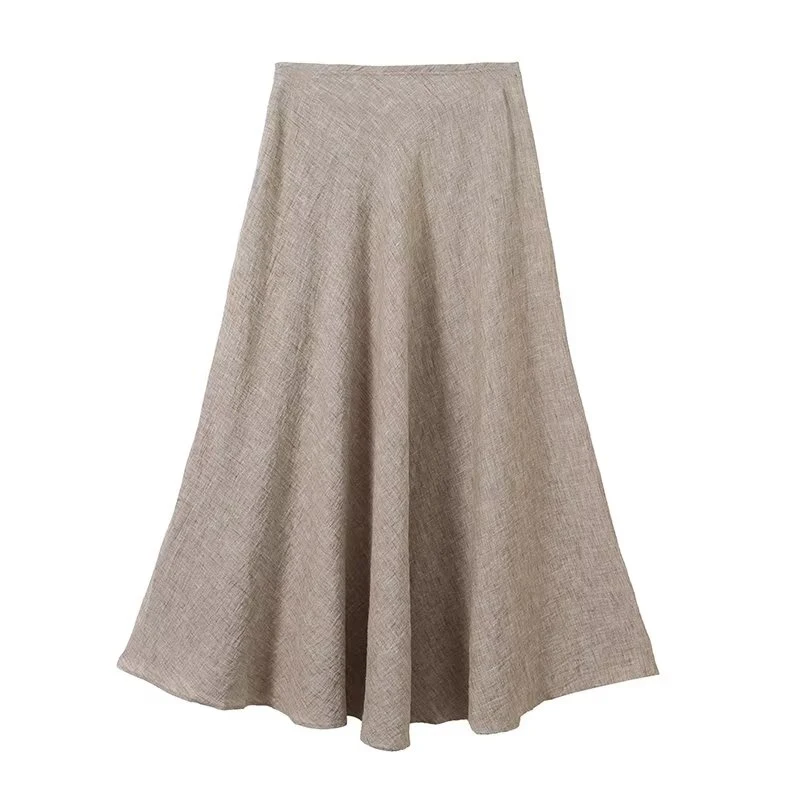 New 2026 Women Solid Casual Summer Skirt Vintage High Waist A-line Midi Skirts