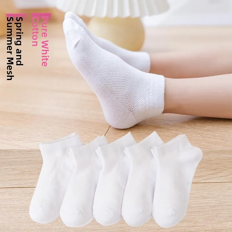 Pure White Short Socks for Children Sports Mesh Mid-Calf Thin Model Spring Autumn Season Boys And Girls Students