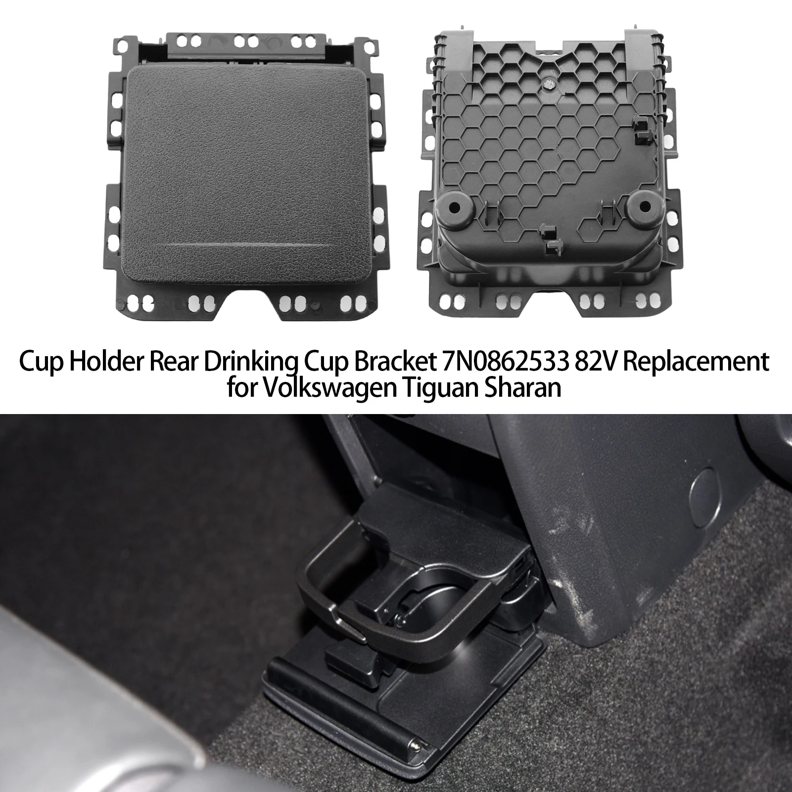 Cup Holder Rear Drinking Cup Bracket Part NO.7N0862533 82V Replacement for Volkswagen Tiguan Sharan Car Functional Cup Holder