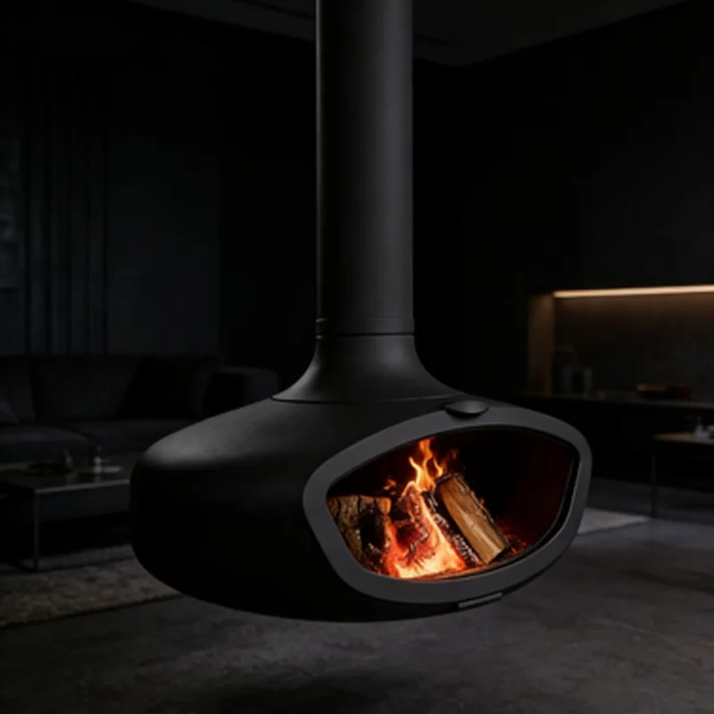 Wood Burning Stove Indoor Freestanding Hanging Fireplace Heater Transparent Glass Carbon Living Room Hotel