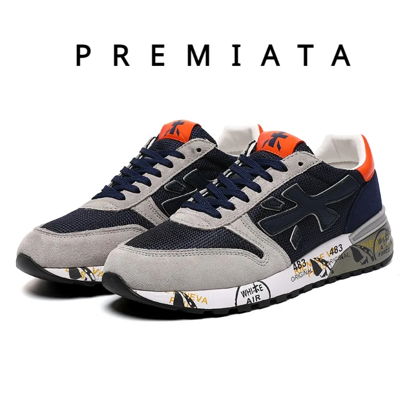 

PREMIATA 2024 New Vintage Couple Shoes PREMIATA Gray Blue Orange Sneakers Running Shoes for Women Casual Fashion Designer Shoes