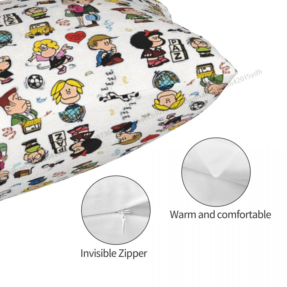 Her Characters Printed Pillow Case Mafalda Quino Comics Backpack Cushions Covers Breathable Home Decor Pillowcase