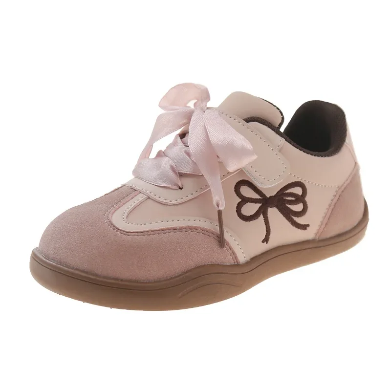 Children's 2024 Autumn Korean Edition Girls' Embroidered Bow Soft Bottom Sports Running Shoes for Girls Fashionable and Casual