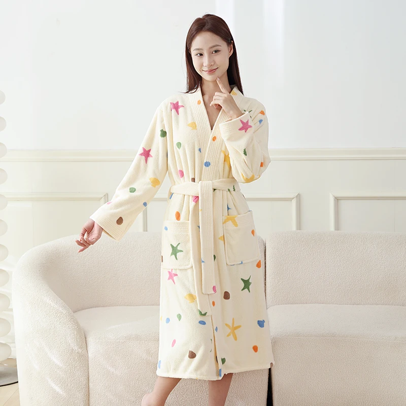 

Women's Robe Non-Cotton Absorbent Coral Fleece New Style Bath Towel Wearable Home Use Bath Dress Polyester Fiber 100%