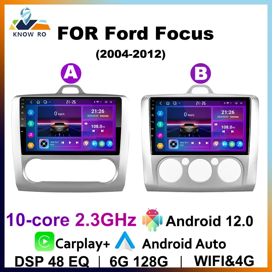 KNOWRO 10-rdzeniowe radio samochodowe 2 DIN Android 12 Wireless Carplay i Android Auto Mirror Link do Ford Focus 2 3 MK2 MK3 2004-2011 Mul