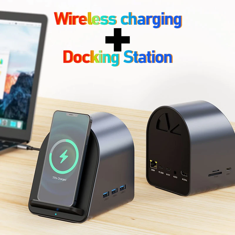 usb c to usb c hub wireless magnetic induction charging phone docking station HDMI For Apple iPhone iPad laptop accessories