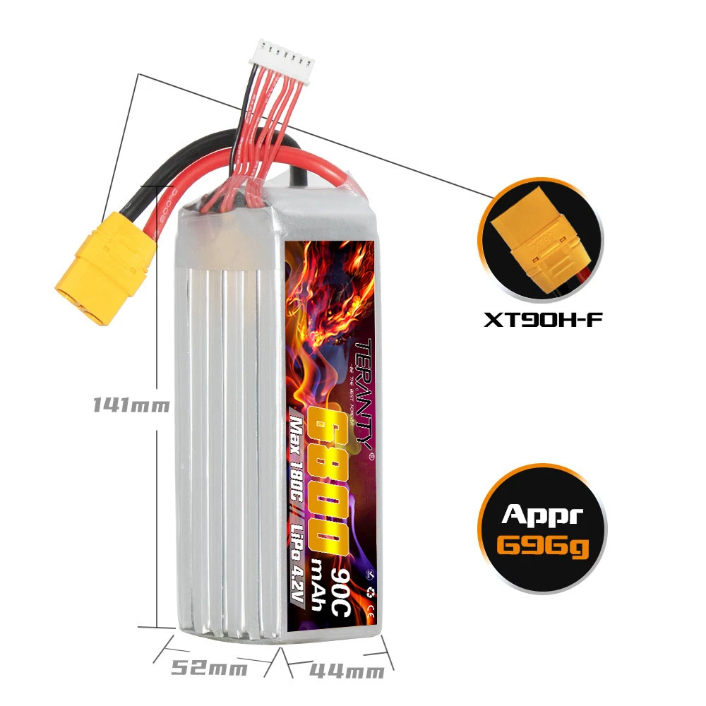 Teranty original 6800mah 6s 22.8v 90c/180c hv lipo bateria de controle remoto fpv helicóptero modelo rc bateria de lítio