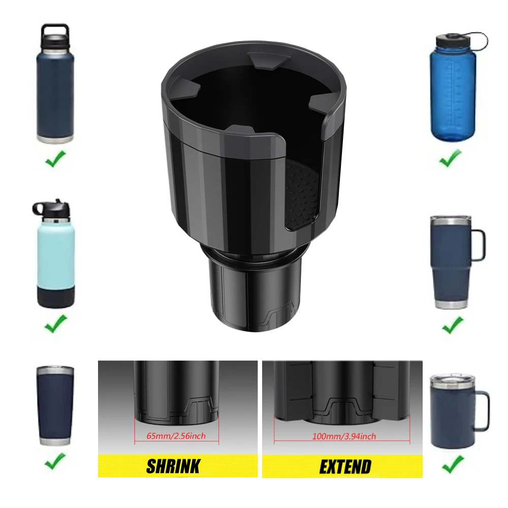 

Car Cup Holder Expander with Adjustable Base For Hydro Flasks 32/40oz Yeti Ramblers 20/26/30oz Other Bottles 6.5-10.5CM Size