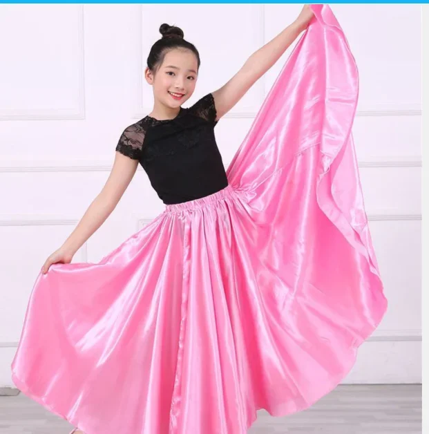 Trajes de dança do ventre cetim para crianças, saia longa para meninas e crianças, 1pc por lote