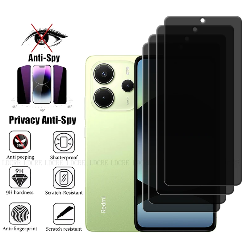 

4Pcs For Xiaomi Redmi Note 14 4G Glass Redmi Note 14 Note14 4G Screen Protector HD 9H Privacy Anti-Spy Glass Redmi Note 14 4G