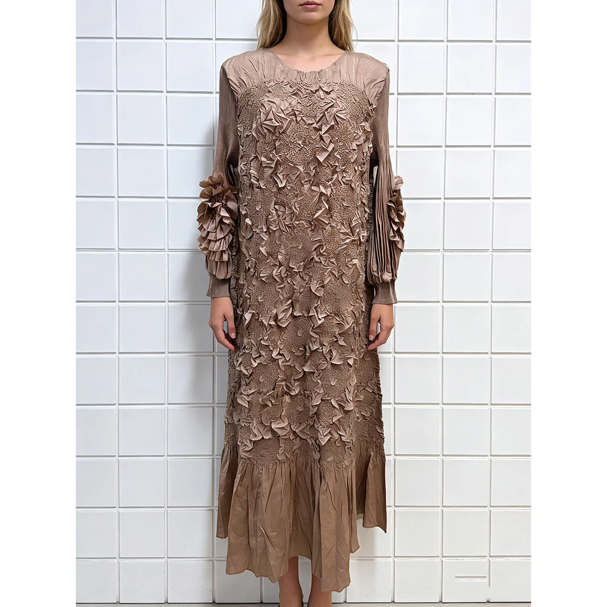 

Handmade Pleated Heavy Embellied Lantern Sve Long A-Line Skirt Large Size Loose Maxi Dr Cross-Border Traditional Chin...