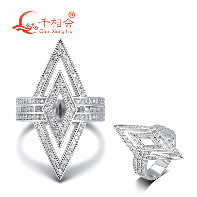 

Кольцо из стерлингового серебра 925 пробы с муассанитом 34,5 мм, двойное геометрическое кольцо в форме ромба для женщин, роскошное ювелирное украшение с бриллиантовой инкрустацией для вечеринок