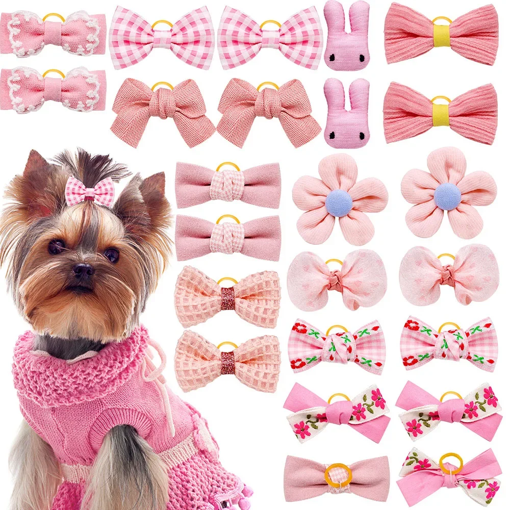 

100pcs Pink Small Dog Hair Bows Girl Elastic Bands For Dogs Cute Dog Grooming Bows Pet Grooming Accessories