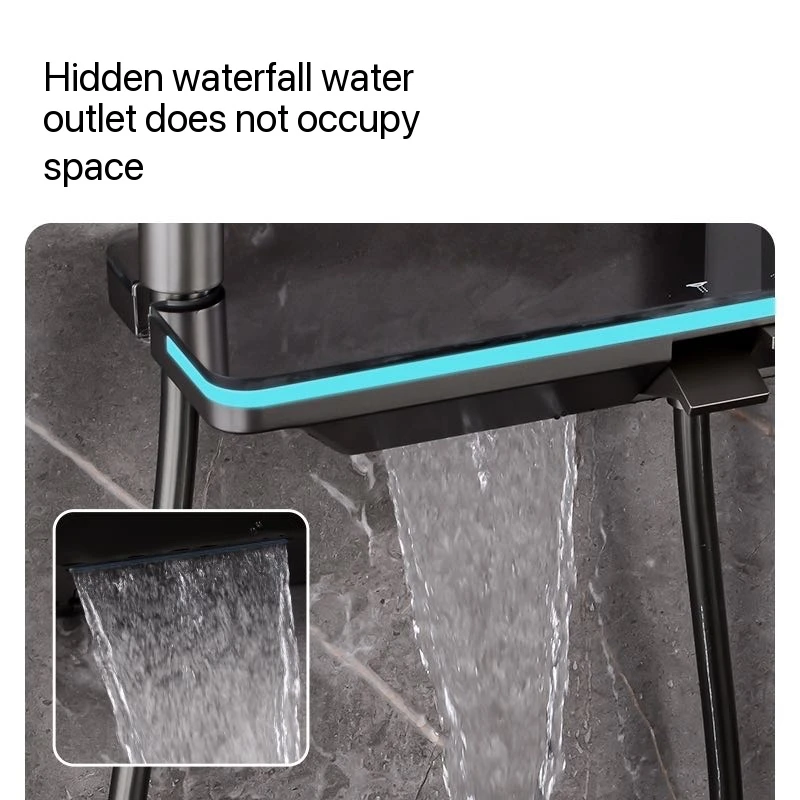 Gray Piano Button Ambient Light Bathroom Shower Full Set Digital Display Shower System Sets Rain Faucets Shower Head view 5