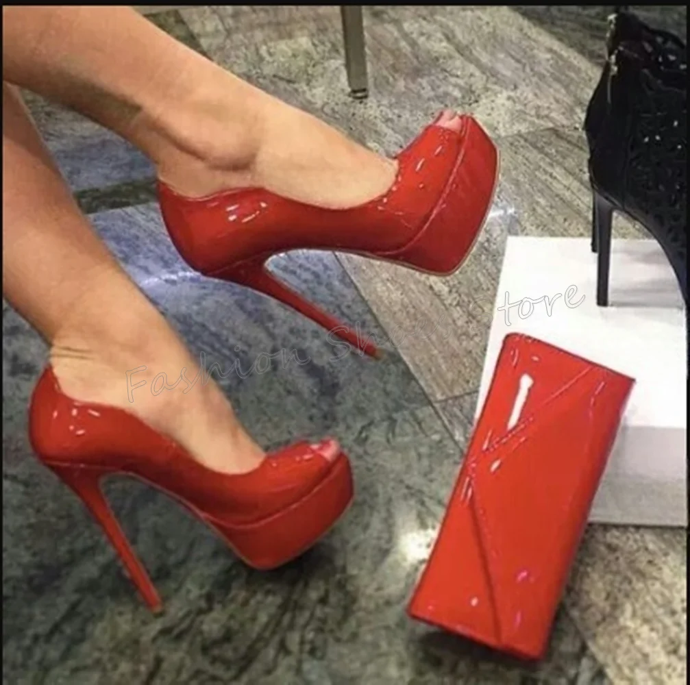 

Red Platform Peep Toe Patent leather Pumps Stilettos High Heels High Heel Shoes for Women Heels 2025 New Zapatos Para Mujere