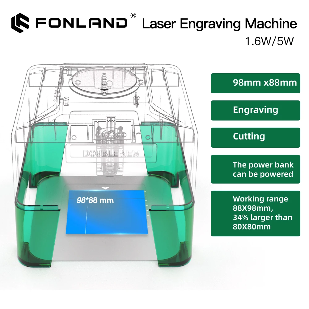 Mesin Pengukir Laser CNC Fonland XN001/XN003 DIY, Mesin Pengukir Mini Cepat untuk Logo, Pencetak Kaca, Pemotong Kayu, Plastik