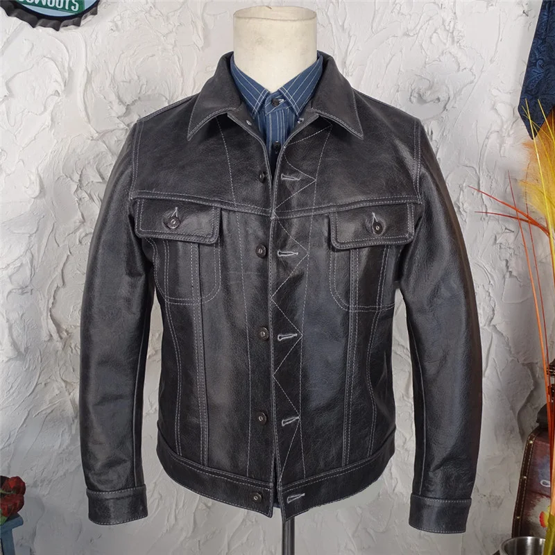 shipping.classic style Batik Free leather jacket,quality slim biker cowhide coat.vintage 1.2mm tanned leather clothes.