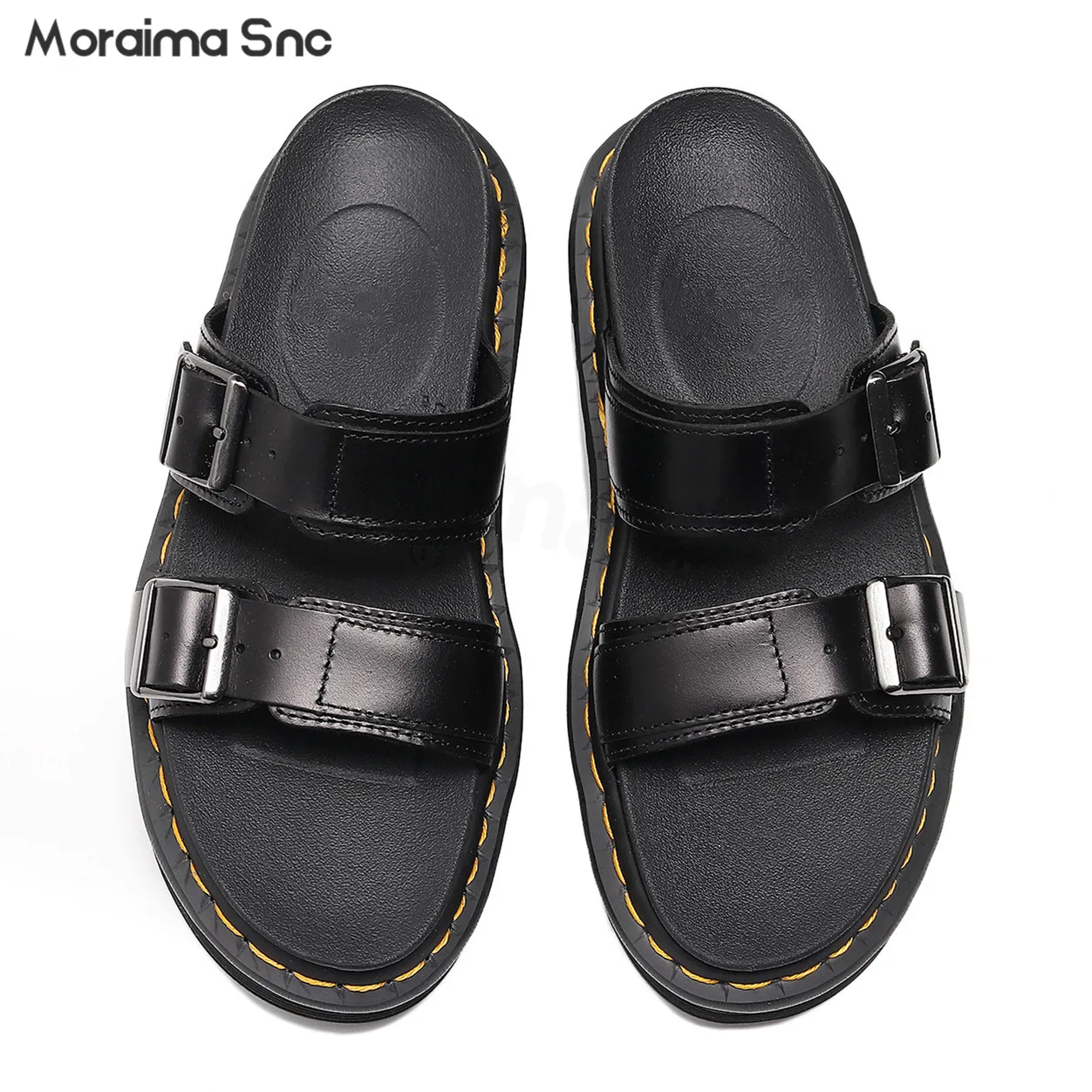 Summer Roman Buckle Open Toe Slippers Round Toe Thick Bottom Fish Mouth Beach Shoes Fashionable Large Size Women's Sandals