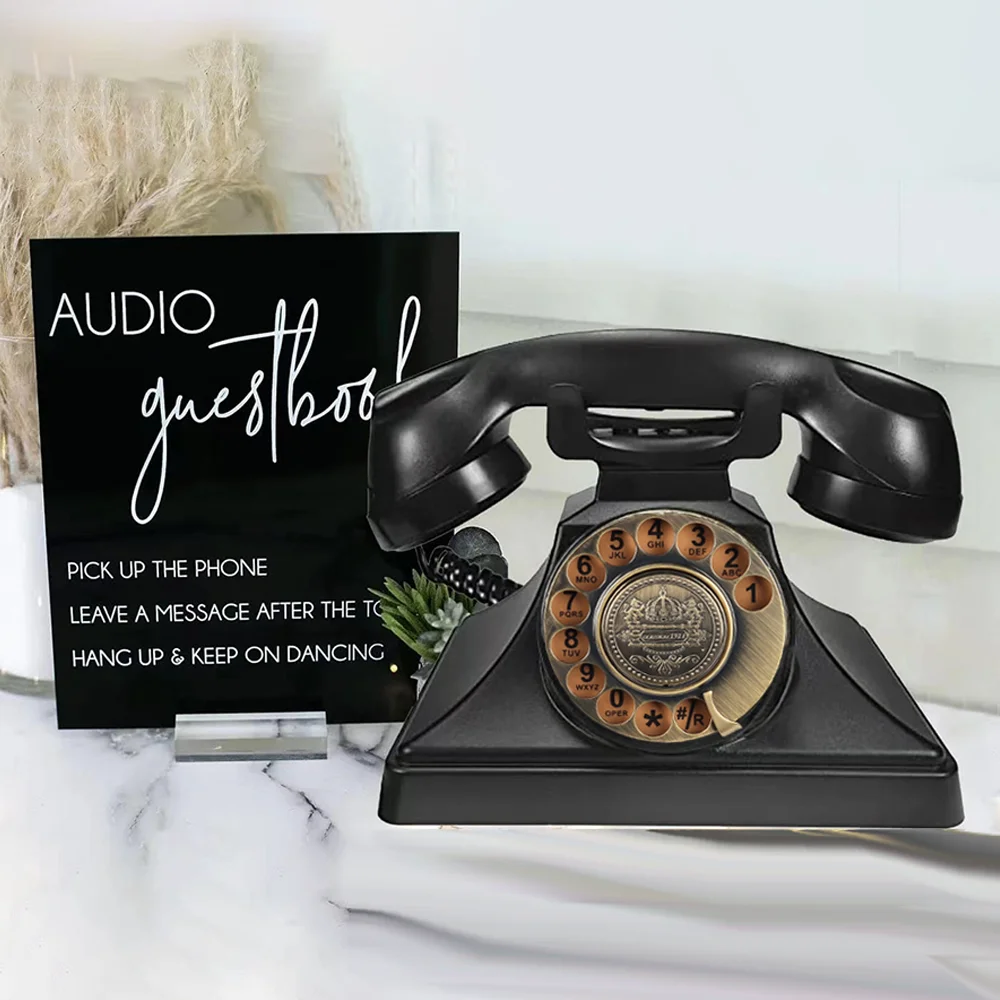 Premium Audio Guest Book Telefone | Estilo Vintage e Retro Audio Guestbook | Telefone rotativo preto para festa de casamento