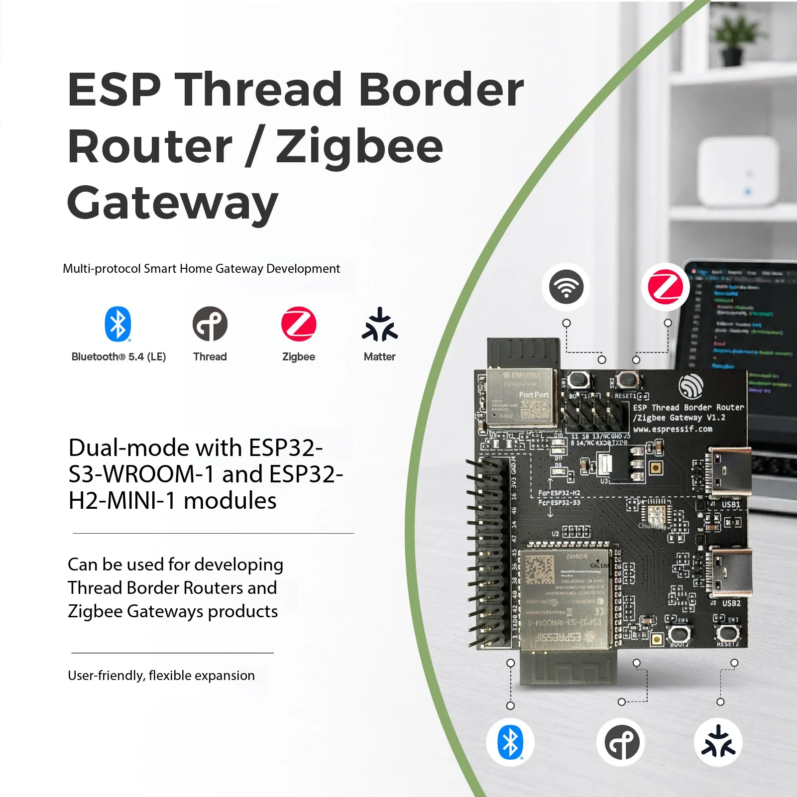 Espressif ESP Thread Border Router Zigbee Gateway Dev Board ESP32-S3 Host ESP32-H2 RCP 802.15.4 BLE Matter IPv6 Lab Module