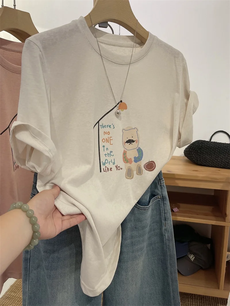 

Женская простая универсальная футболка с коротким рукавом и круглым вырезом из хлопка с принтом в стиле ретро-японских мультфильмов, с эффектом похудения, с узором снежинок