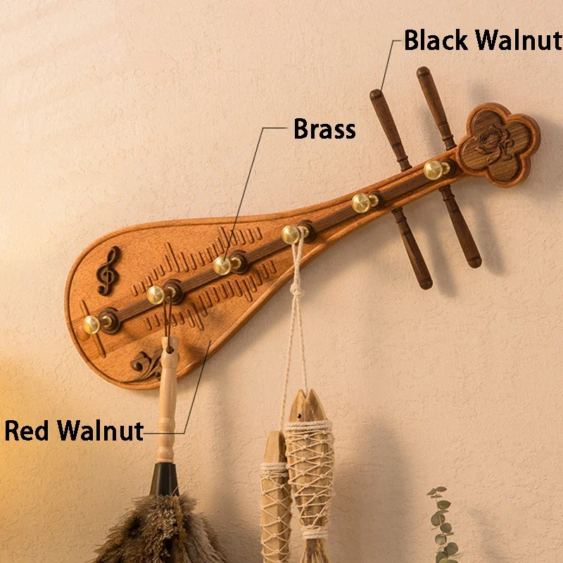 Walnut Wood Coat Racks Entrance Hall Wall Mounted Clothes Storage Hanger Living Room Pipa Style Clothing Organizer Hanging Hooks image 2