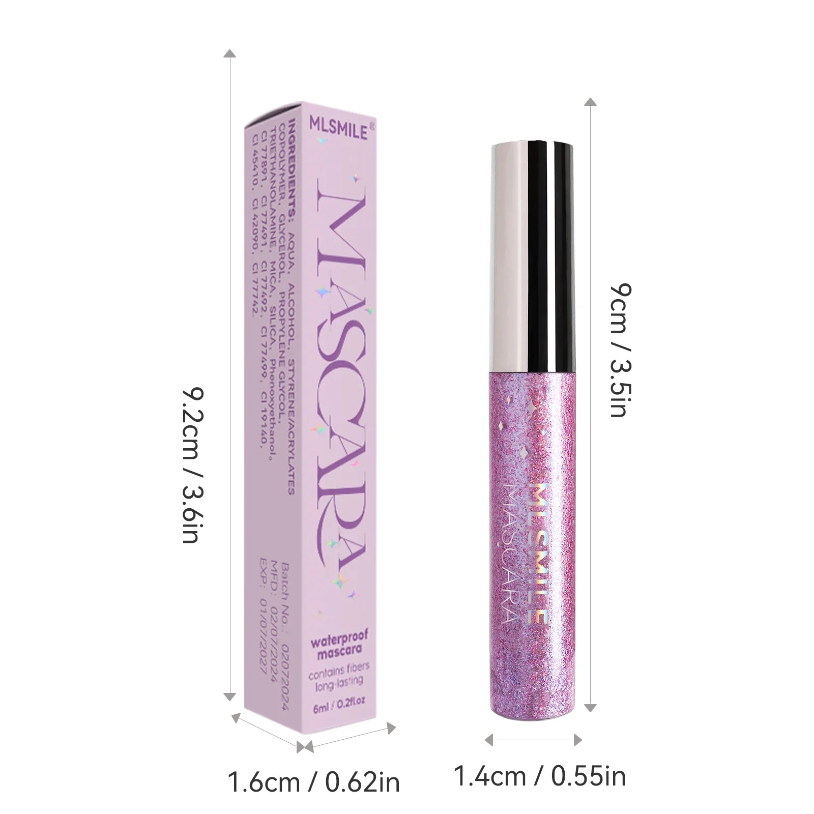 Mascara nacré diamant imperméable à séchage rapide, longue durée, sans bavures, recourbé, volumateur, rehausseur de cils à paillettes