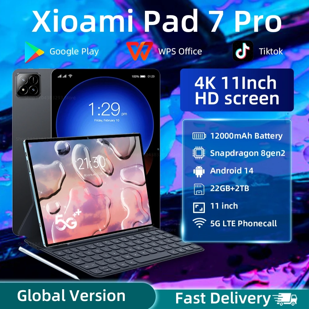 Global Version Original Pad 7 Pro Tablet 11inch HD 4K Snapdragon 8gen2 Android 14 22GB+2TB 5G Dual SIM Bluetooth WiFi GPS Mi Tab