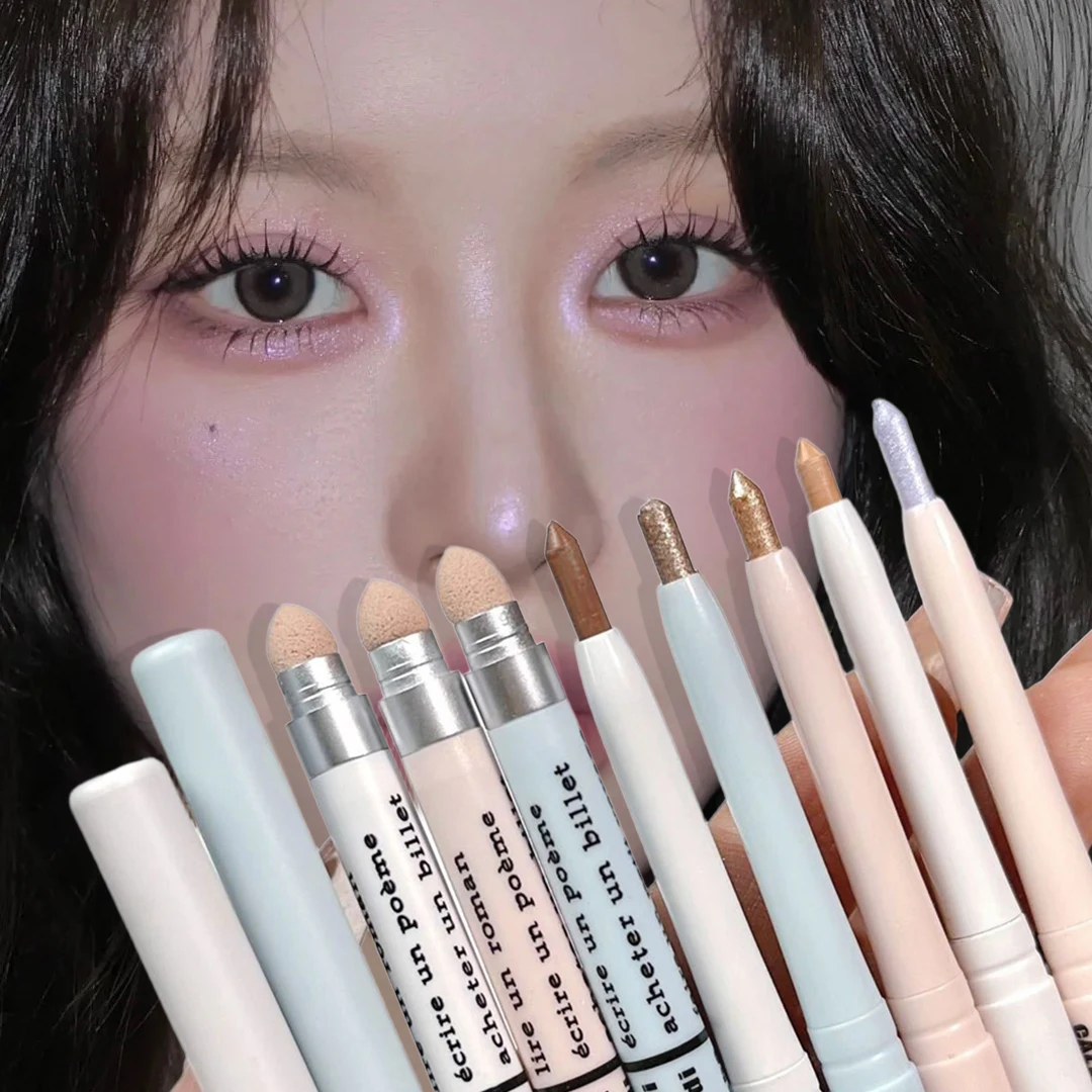 Korean 2 in 1 Lying Silkworm Eyeliner Pen,Bionic Shading Glitter Highlighting,Instant Big Eye Effect,Brighten Eyeshadow Makeup