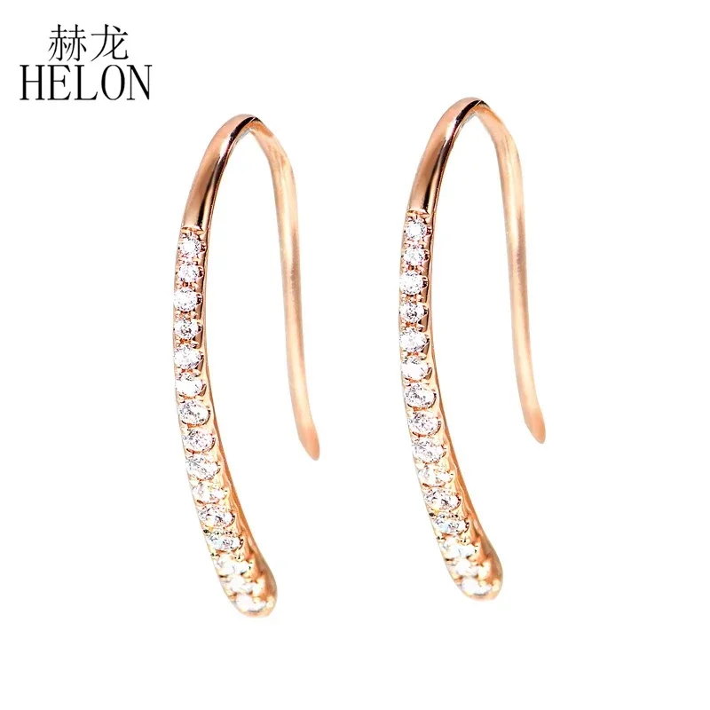

HELON Diamond Earrings Solid 18K 14K Rose Gold Round SI/H 0.22ct Natural Diamond Engagement Women Ear Hook Simple Trendy Jewelry