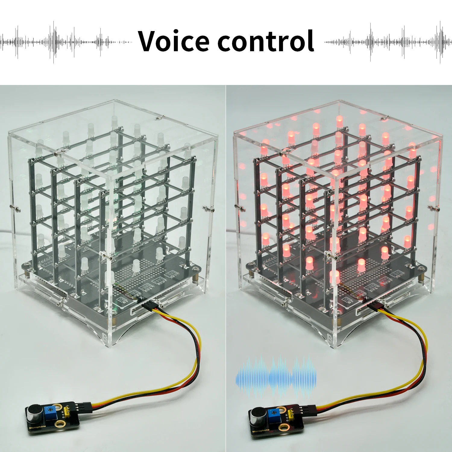 Kidsbits DIY RGB LED Cube Electronic Kit 4x4x4  For Arduino Leonardo Voice Control Support Scratch Programming  Potentiometer